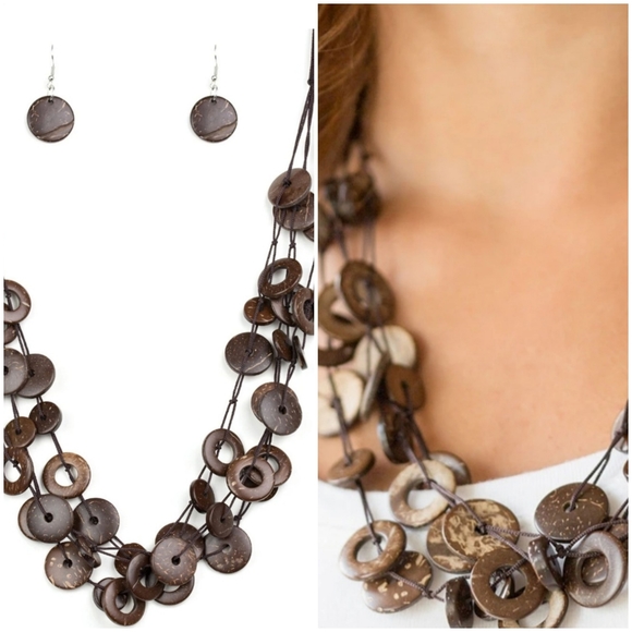 COLORFULLY WALLA WALLA BROWN WOODEN NECKLACE/EARRI